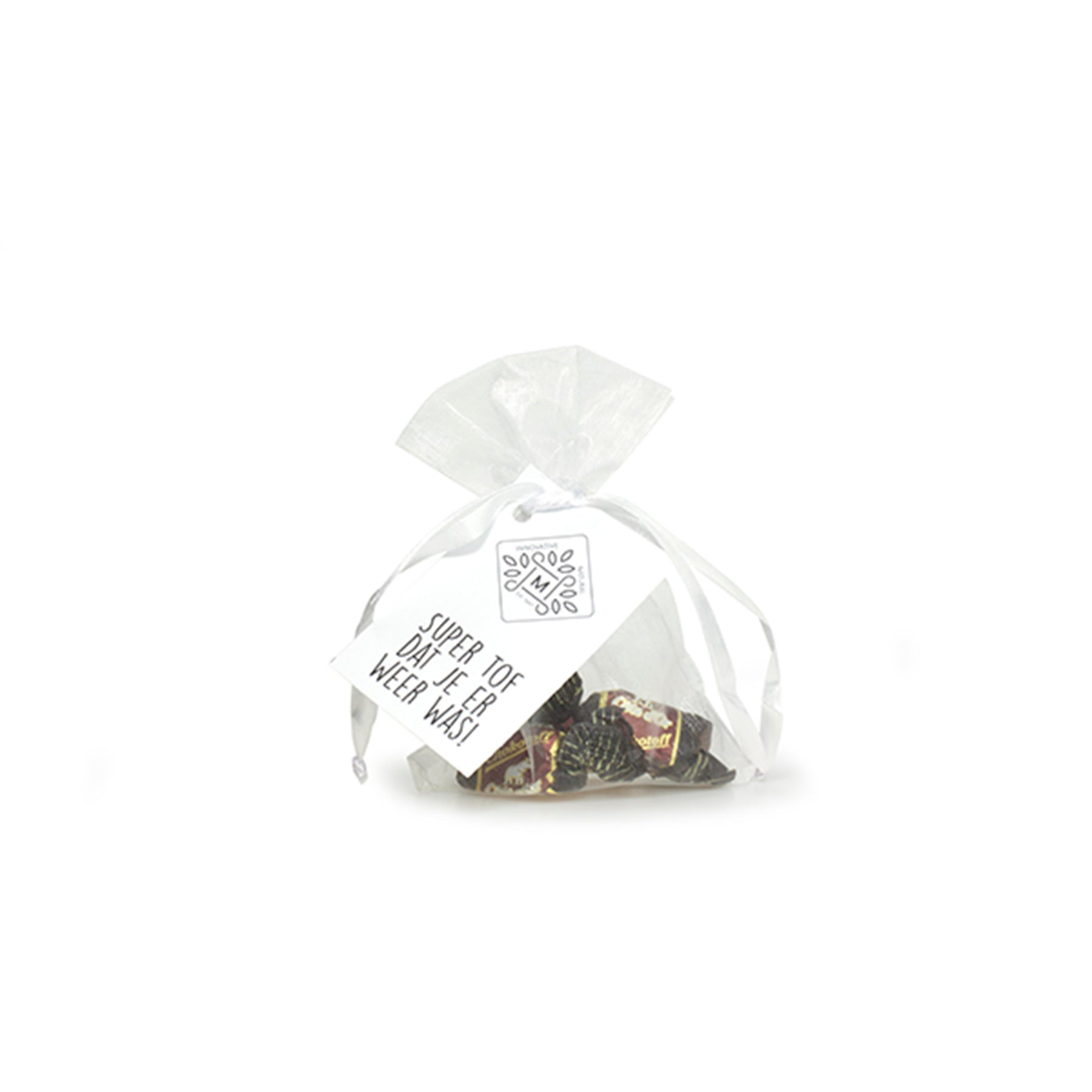 Organza zakjes met tekst kaartje (10 stuks)
